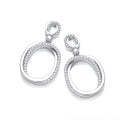 Oval Plain and CZs Drop Earrings