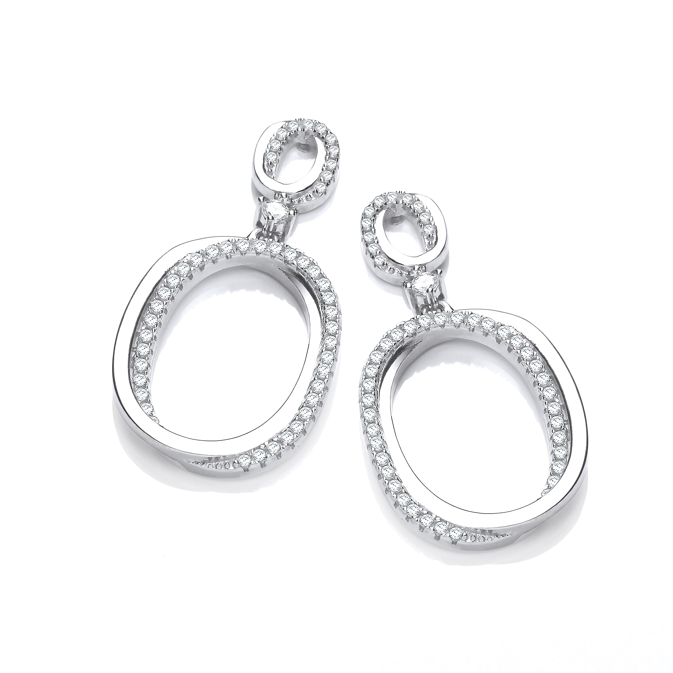 Oval Plain and CZs Drop Earrings