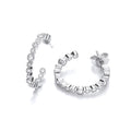Mill Grain Edge Rubover set CZs Hoop Earrings