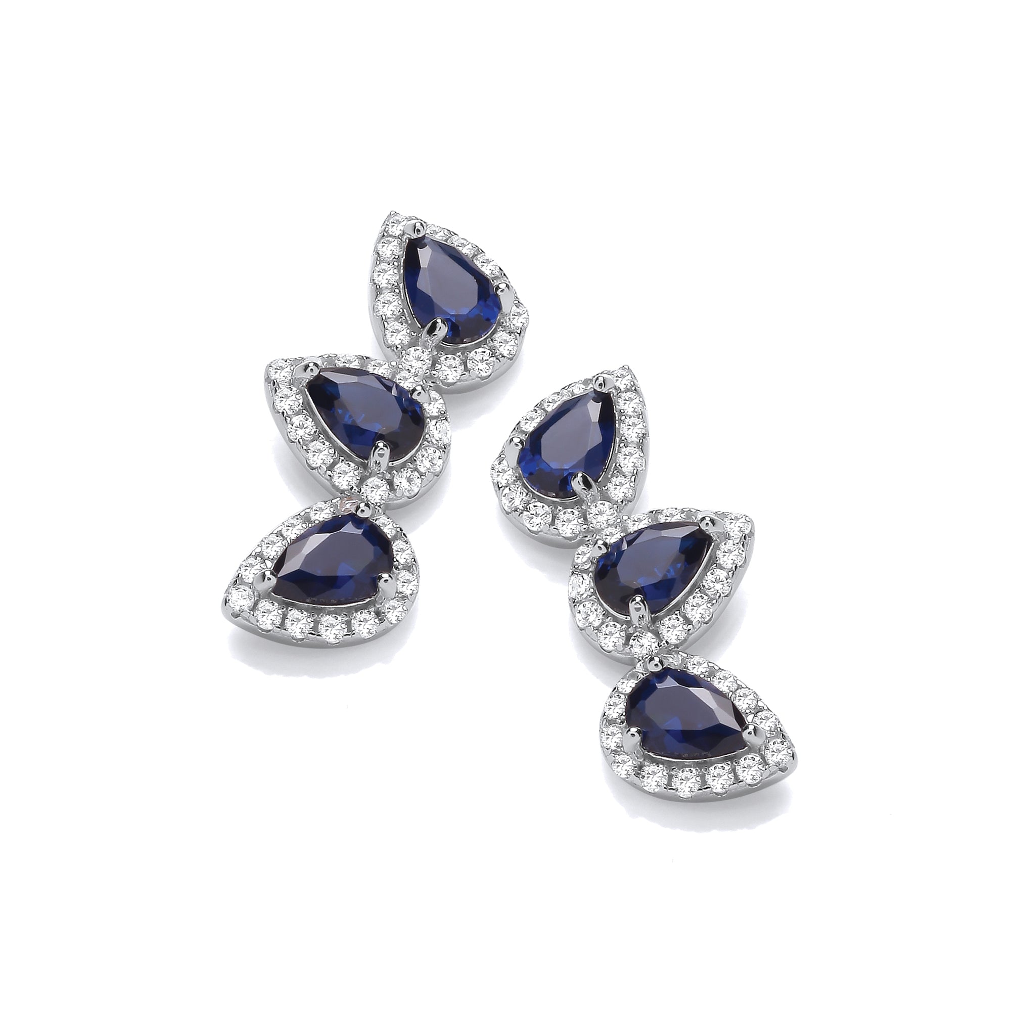 Teardrop Blue CZ Climber Stud Earrings