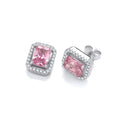 Silver Pink CZs Halo Stud Earrings