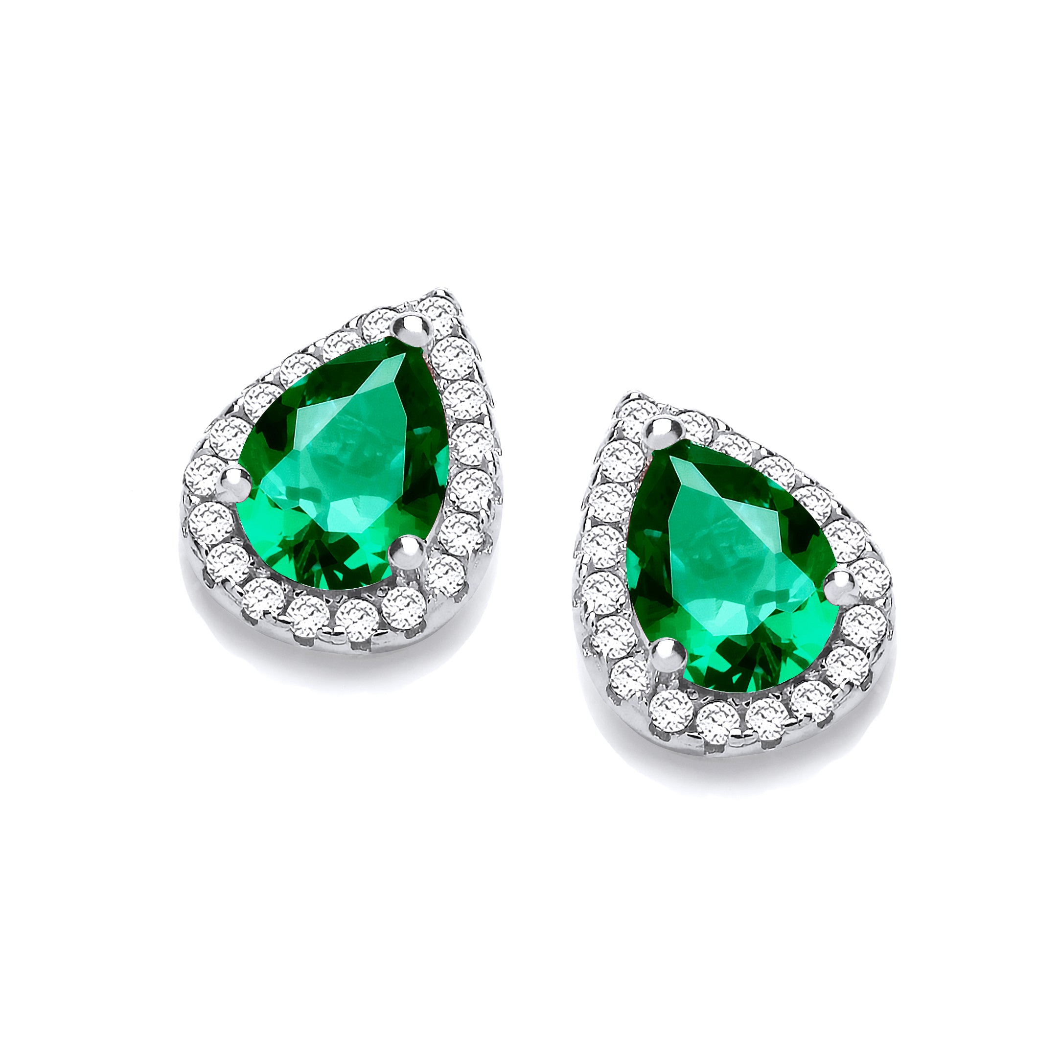 Teardrop Emerald Green Cz Stud Earrings