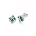 Green Four Leaf Clover Cz Stud Earrings