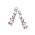 Pink and Clear CZs Silver Drop Earrings