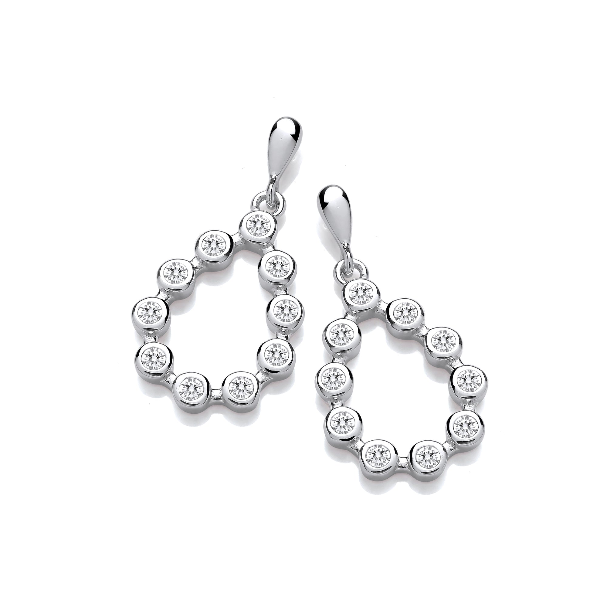 Silver Rubover Teardrop CZ Earrings