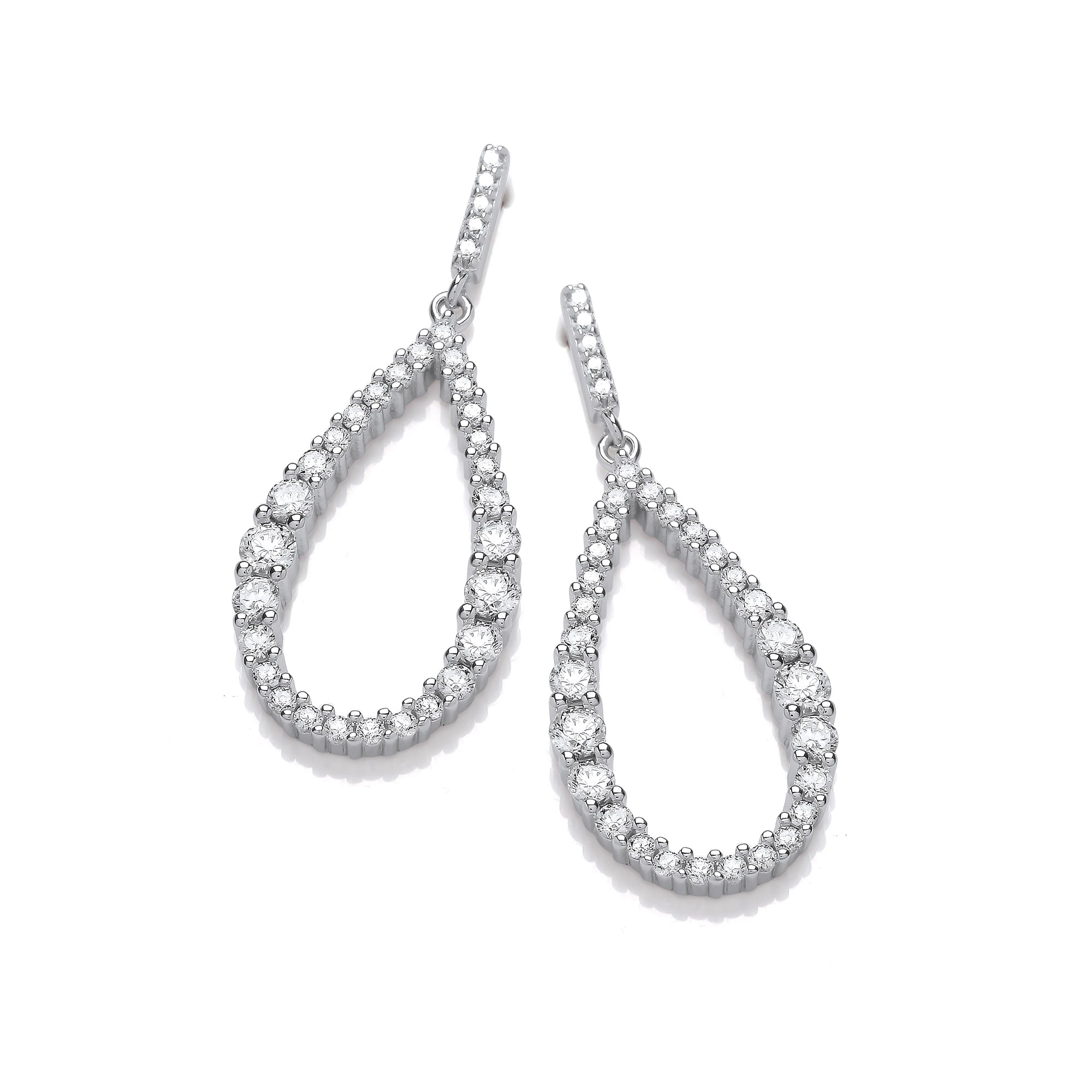 Silver Teardrop CZ Long Earrings