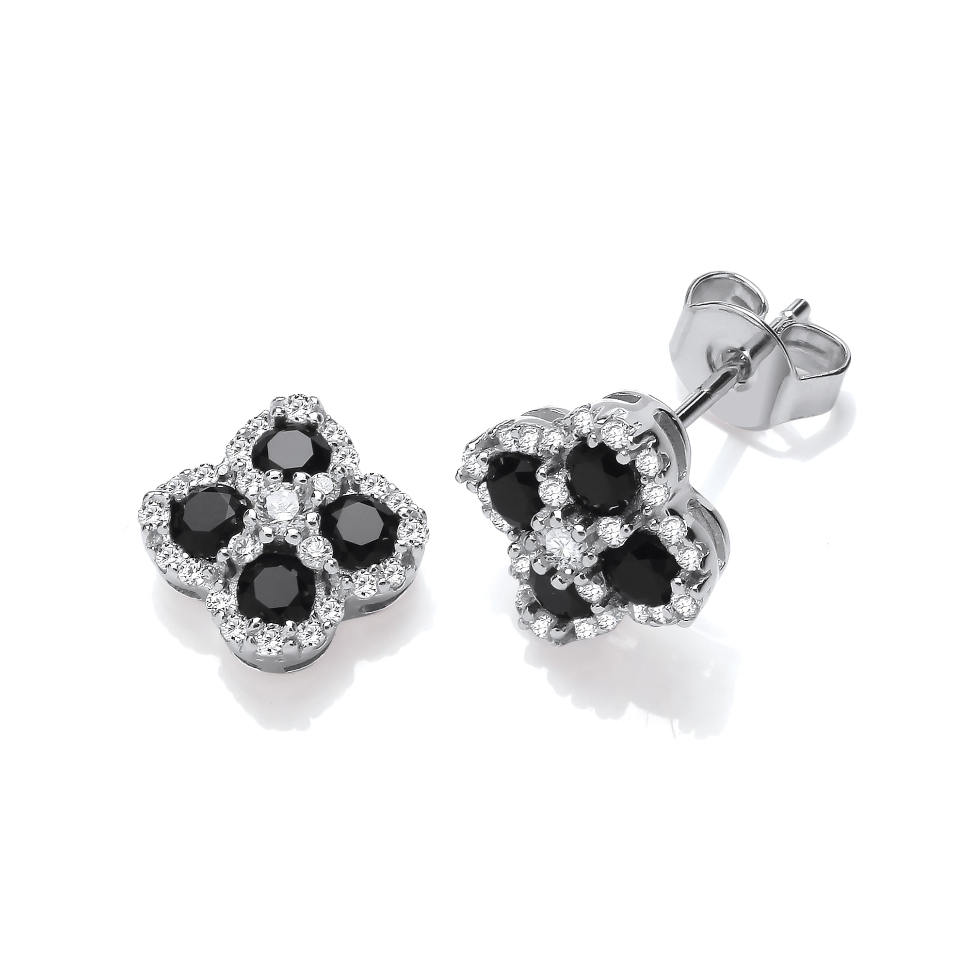 Black Four Leaf Clover Cz Stud Earrings