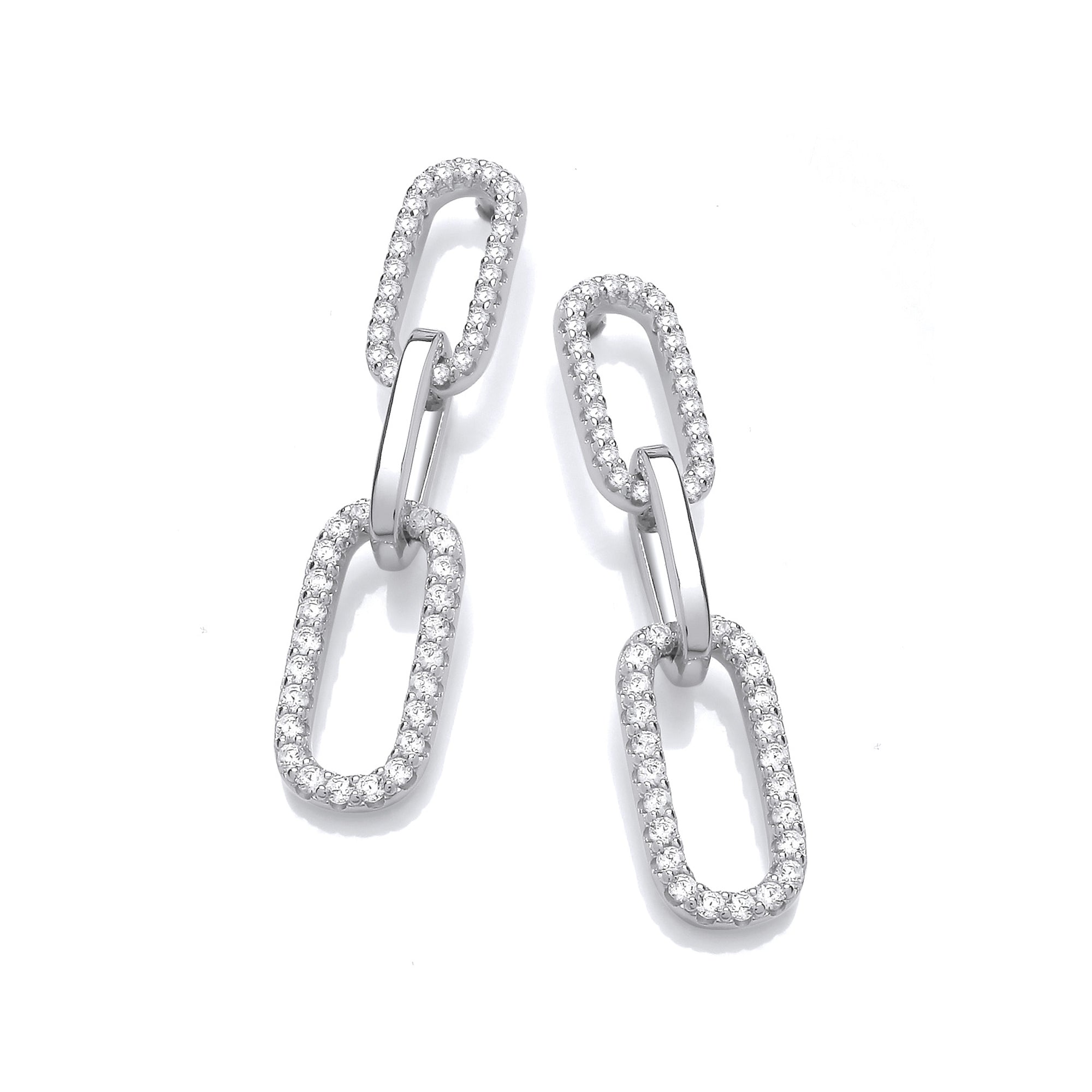 Paper Clip Micro Pave Cz Drop Earrings
