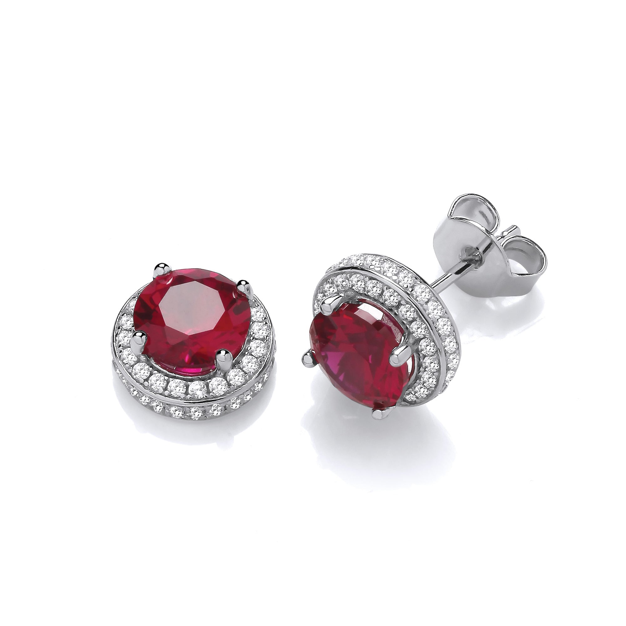 Red Halo Style Cz Stud Earrings