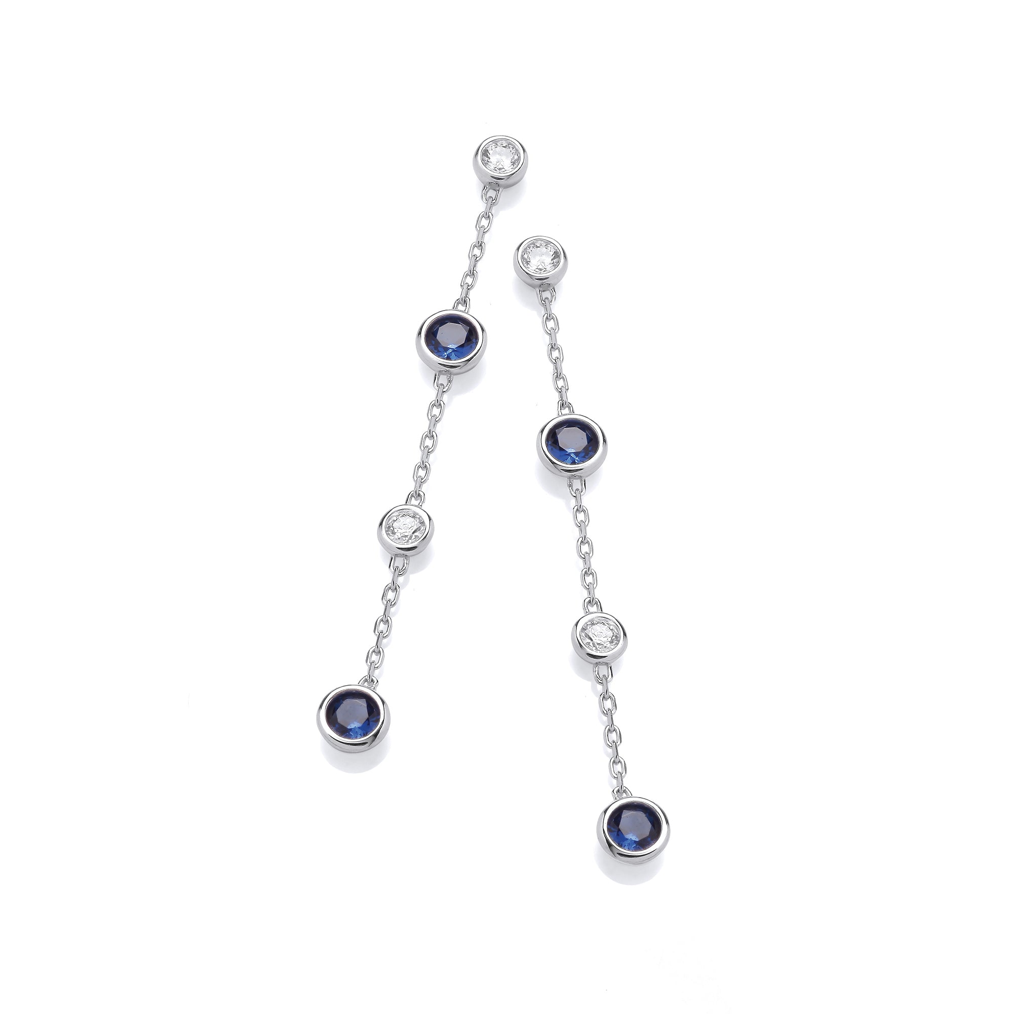 Silver Rubover Clear and Blue Czs Drop Earrings