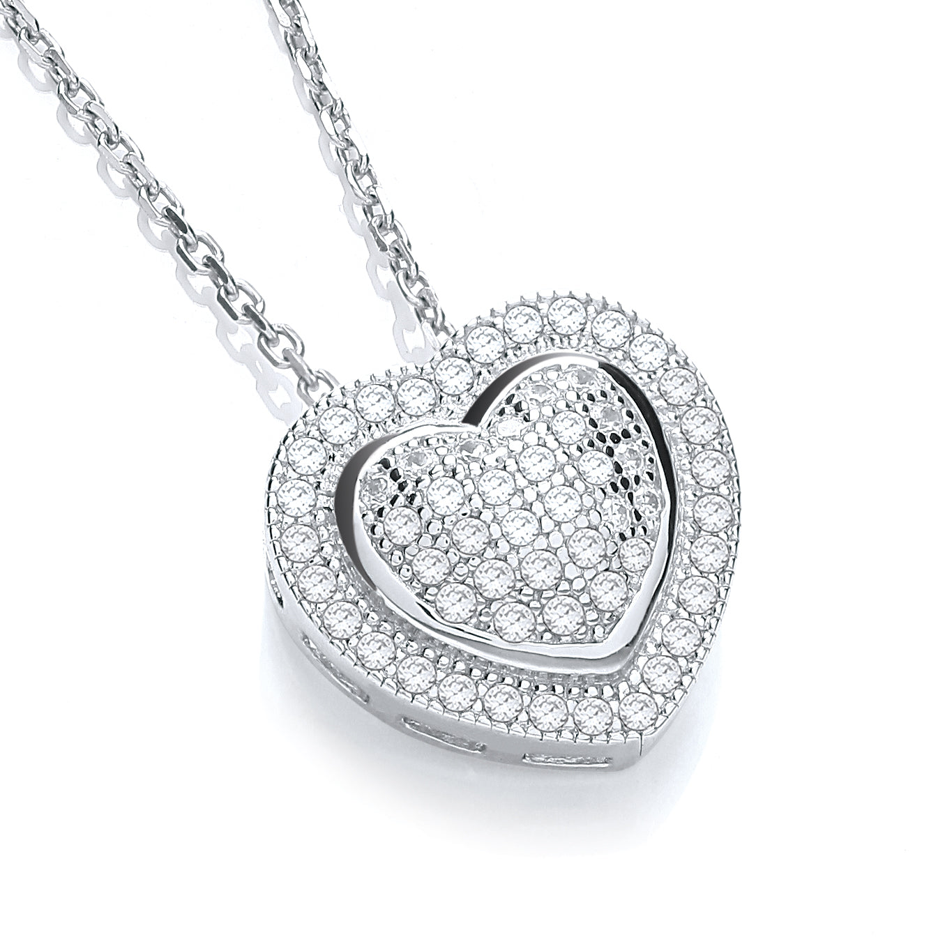 Micro Pave Heart Pendant with 18 Inch Chain