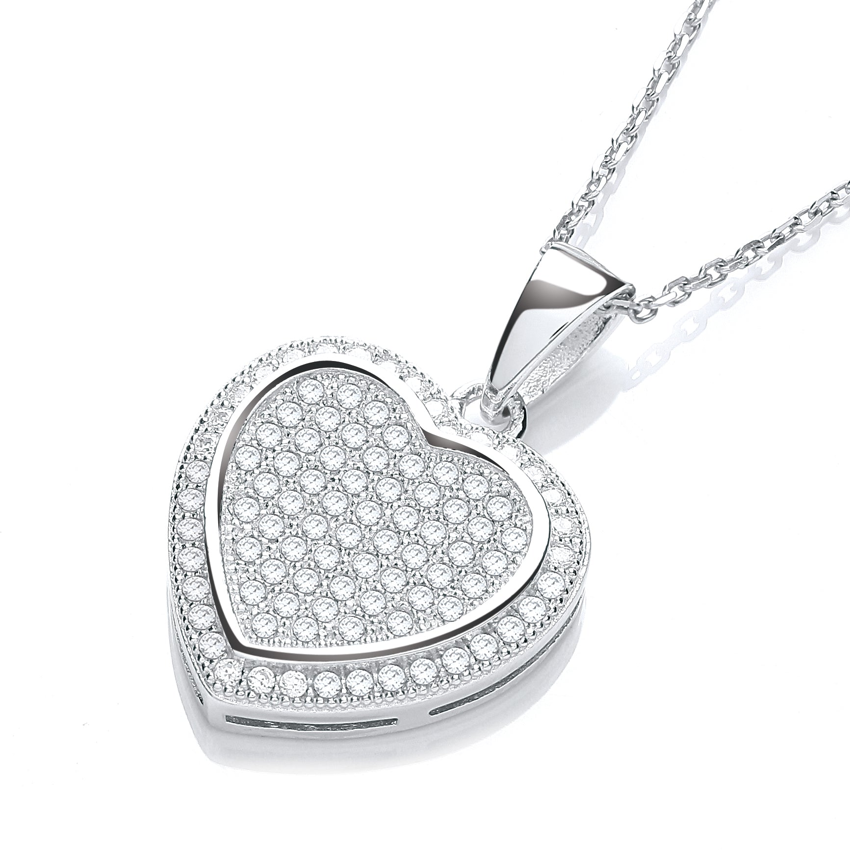 Micro Pave Heart Pendant with 18 Inch Chain