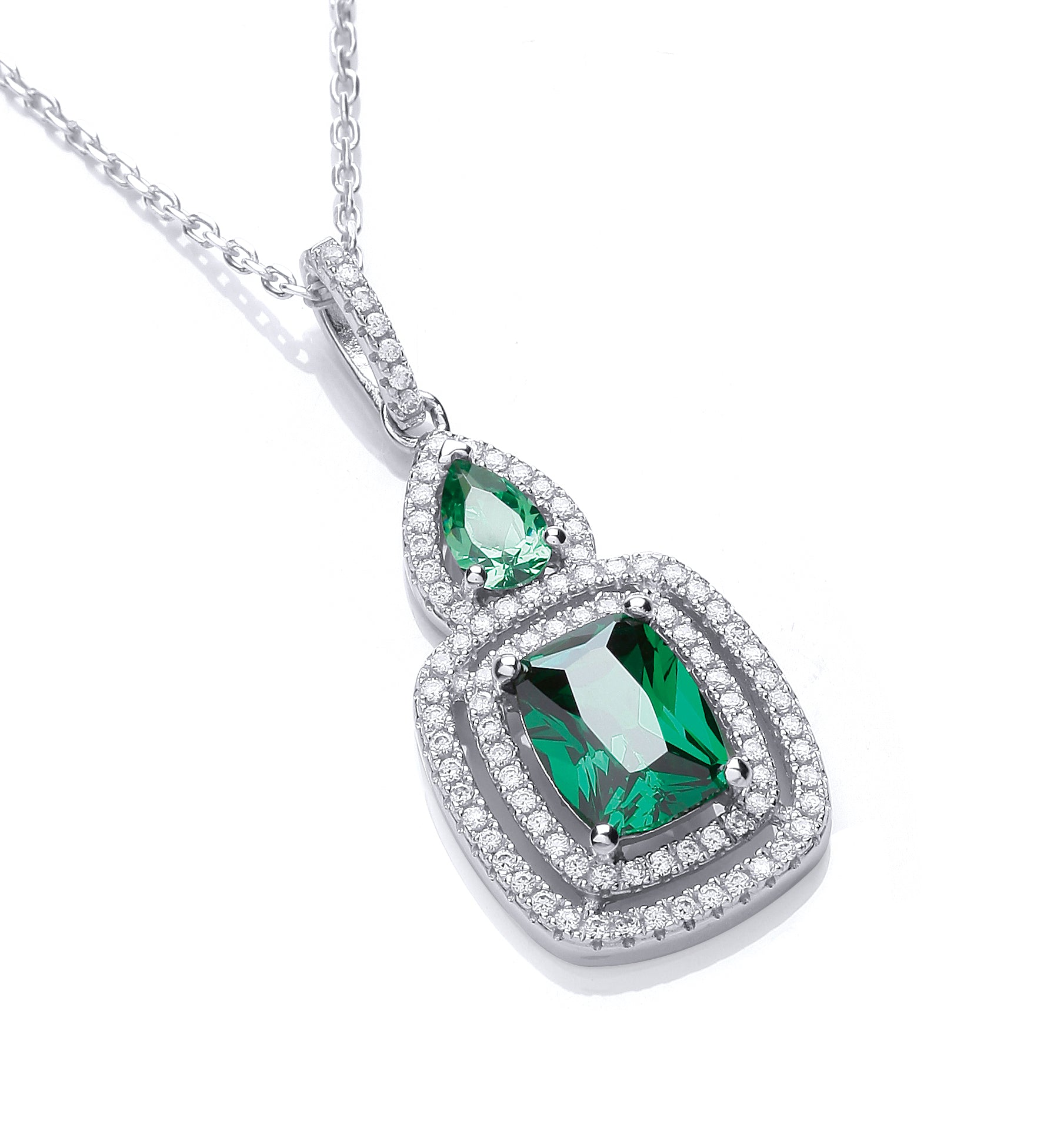 Micro Pave Fancy Pendant Green Cz with 18 Inch Chain