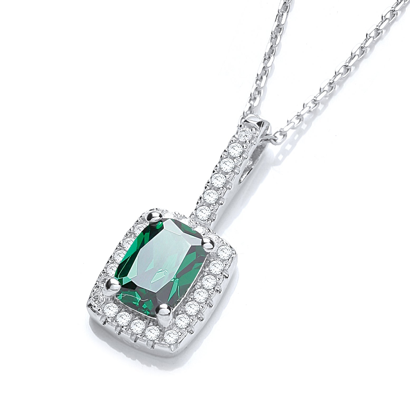 Micro Pave Fancy Pendant Green Small Cz with 18 Inch Chain
