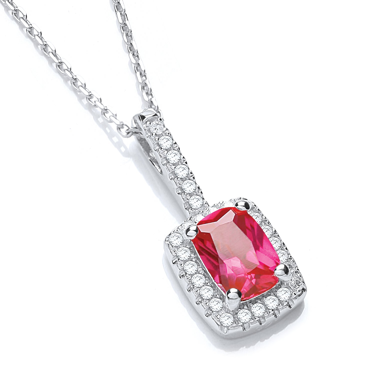 Micro Pave Fancy Pendant Red Small Cz with 18 Inch Chain