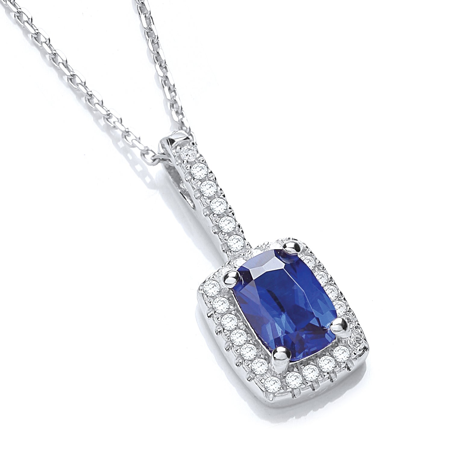 Micro Pave Fancy Pendant Blue Small Cz with 18 Inch Chain