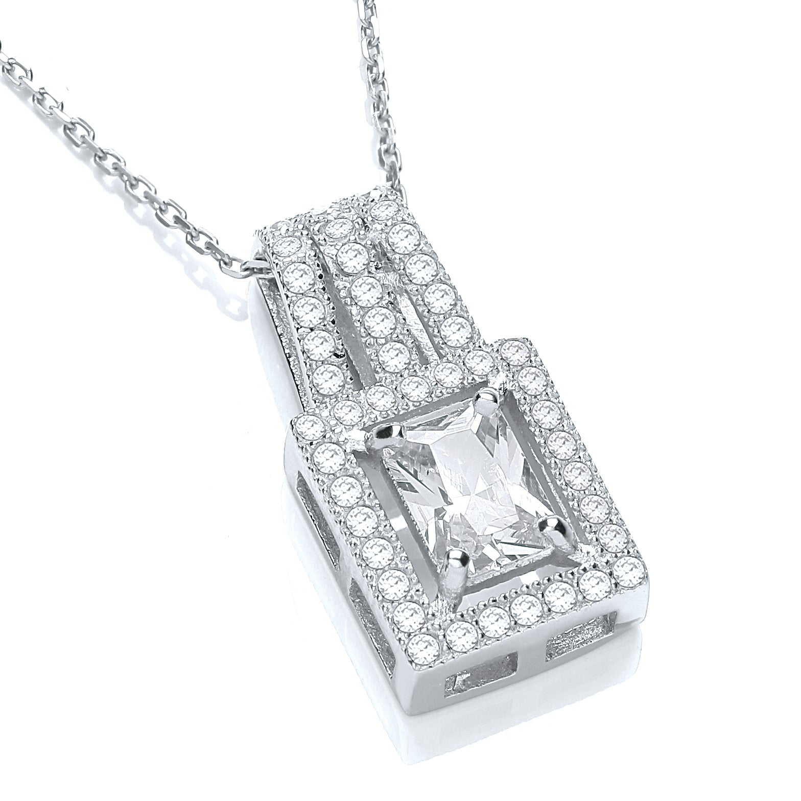 Square Shape Cluster Cz Pendant with 18 Inch Chain
