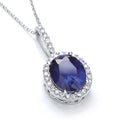 Oval Cluster Deep Blue Cz Pendant with 18 Inch Chain