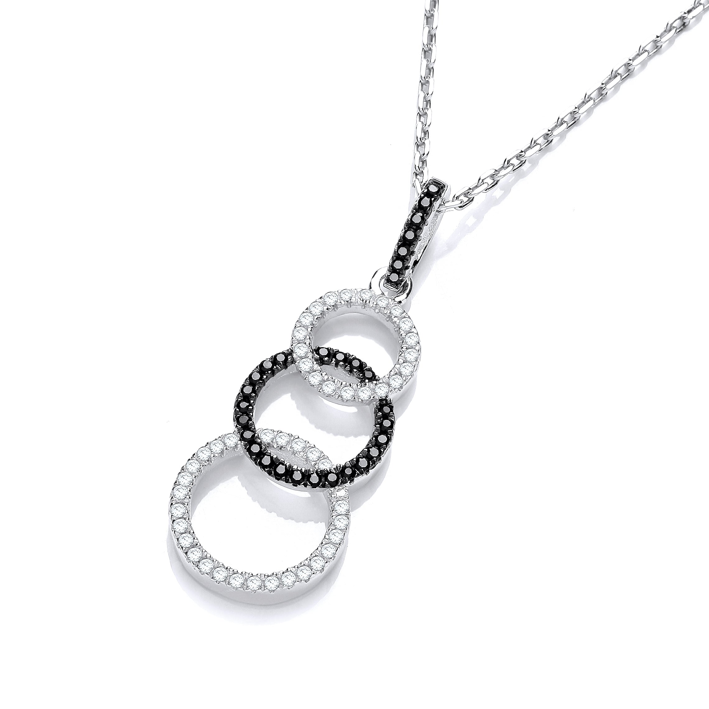 Micro Pave Black and White CZ Drop Pendant with 18 Inch Chain