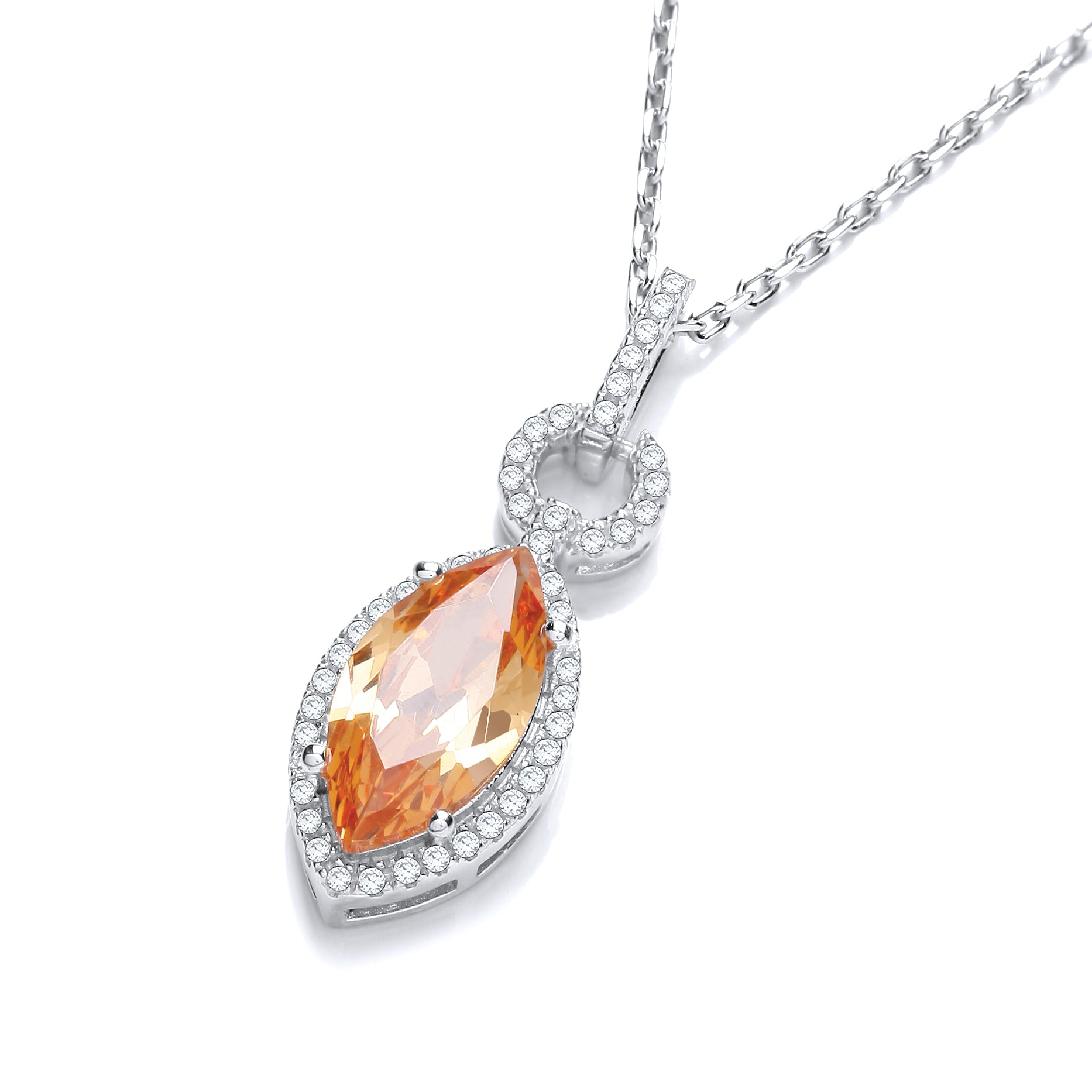 Micro Pave Champagne and White Drop Pendant with 18 Inch Chain