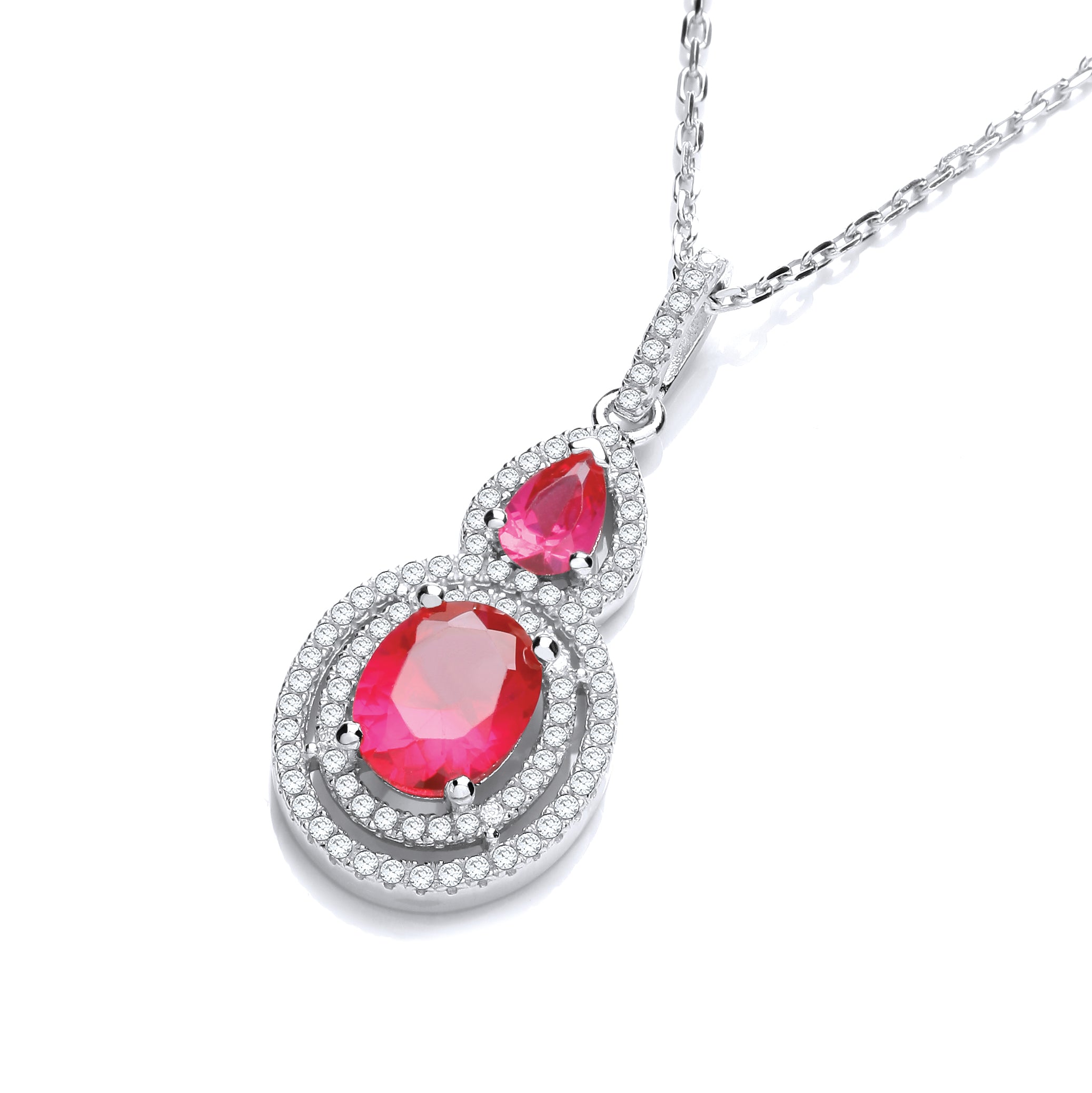 Micro Pave Red and White Drop Pendant with 18 Inch Chain
