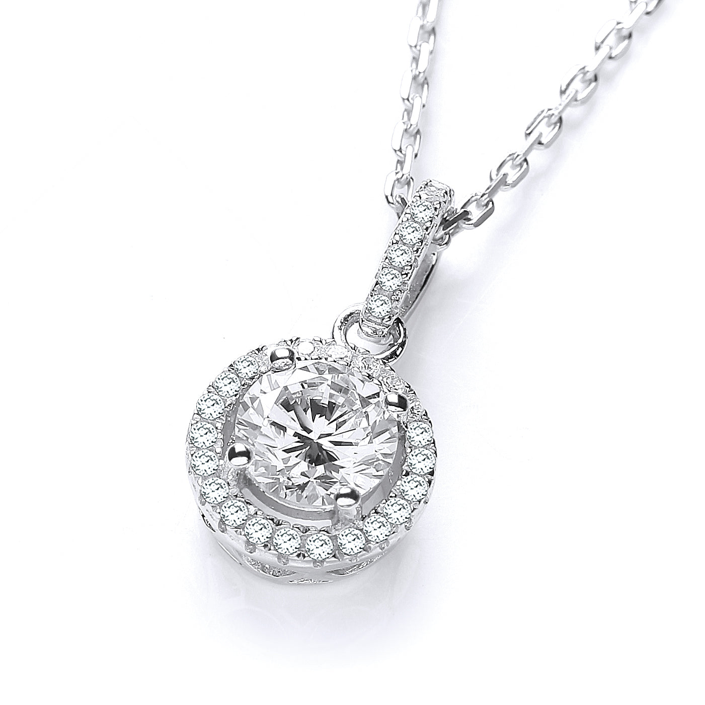 Micro Pave Halo Style Cz Pendant with 18 Inch Chain