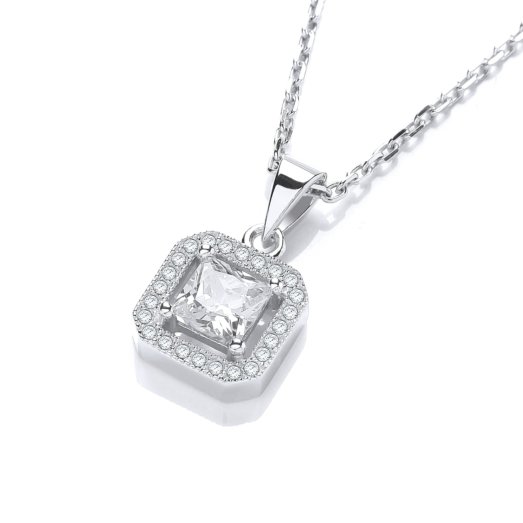 Micro Pave Princess Cut Pendant with 18 Inch Chain