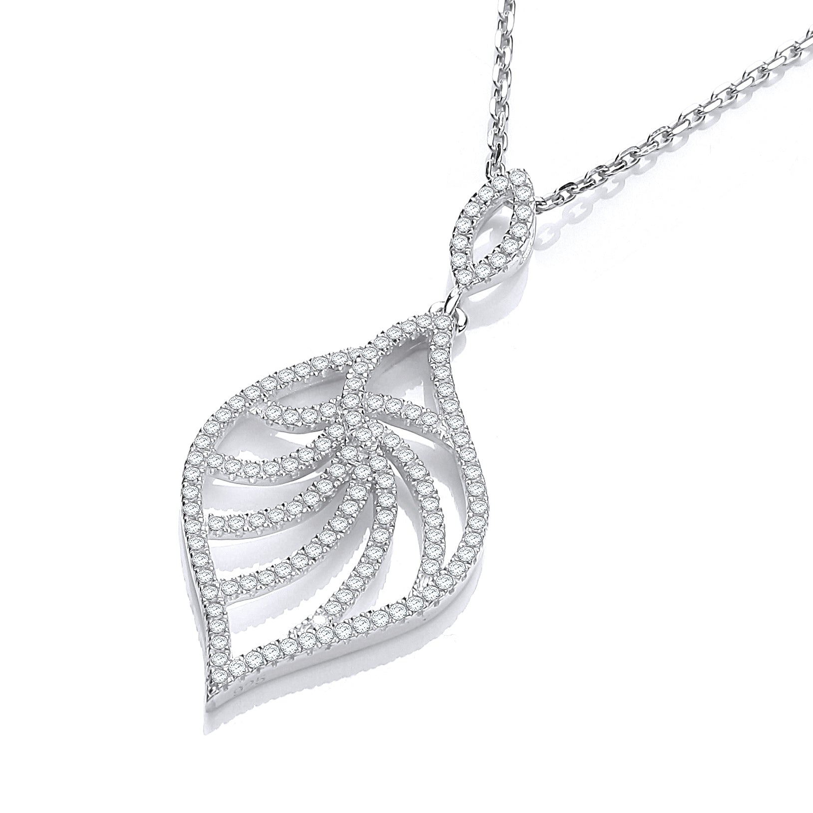Micro Pave Leaf Shape Cz Pendant with 18 Inch Chain