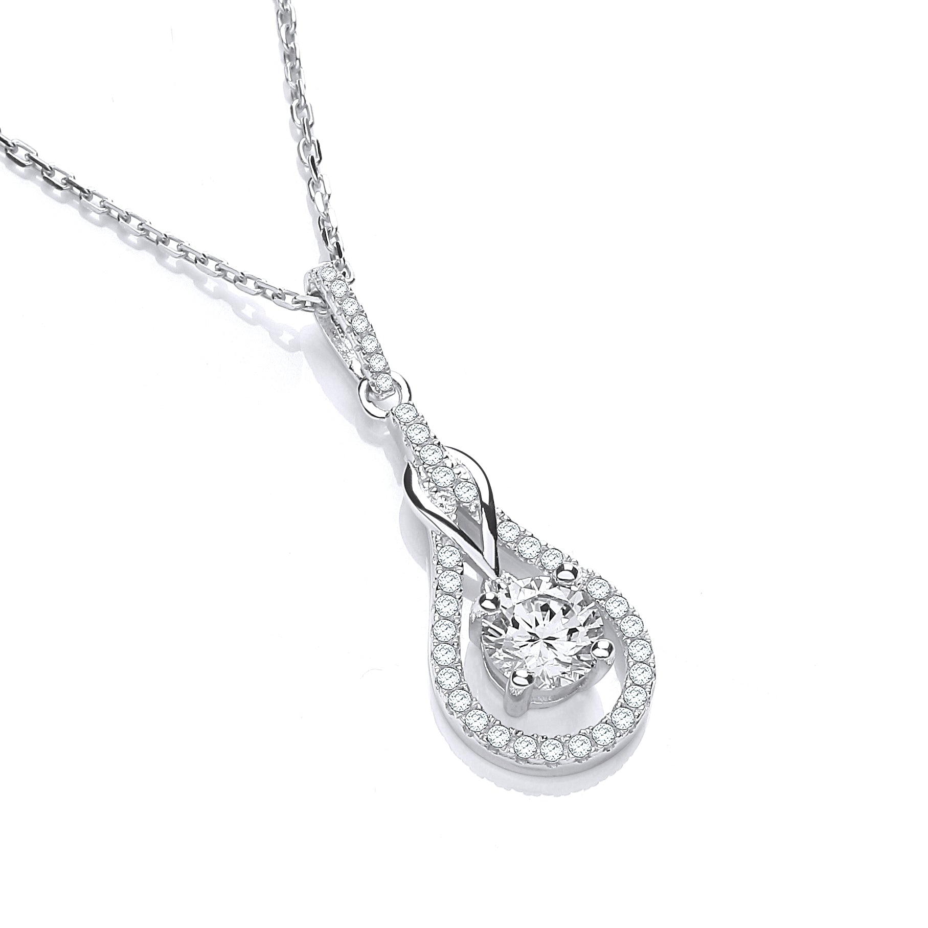 Micro Pave Teardrop Cz Pendant with 18 Inch Chain
