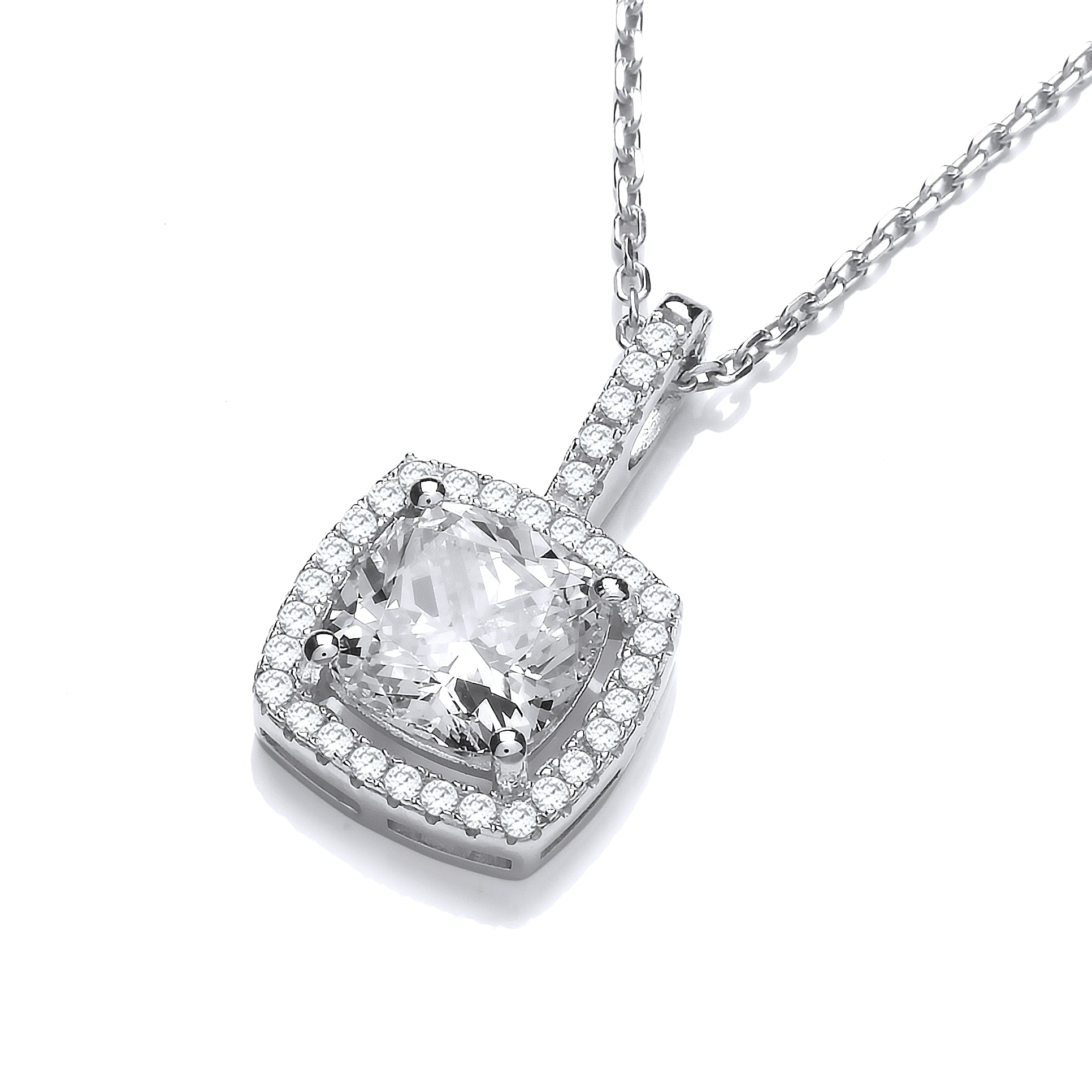 Micro Pave Princess Cut Cz Pendant with 18 Inch Chain