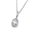 Oval Clear CZ Drop Pendant with 18 Inch Chain