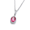Oval Red CZ Drop Pendant with 18 Inch Chain
