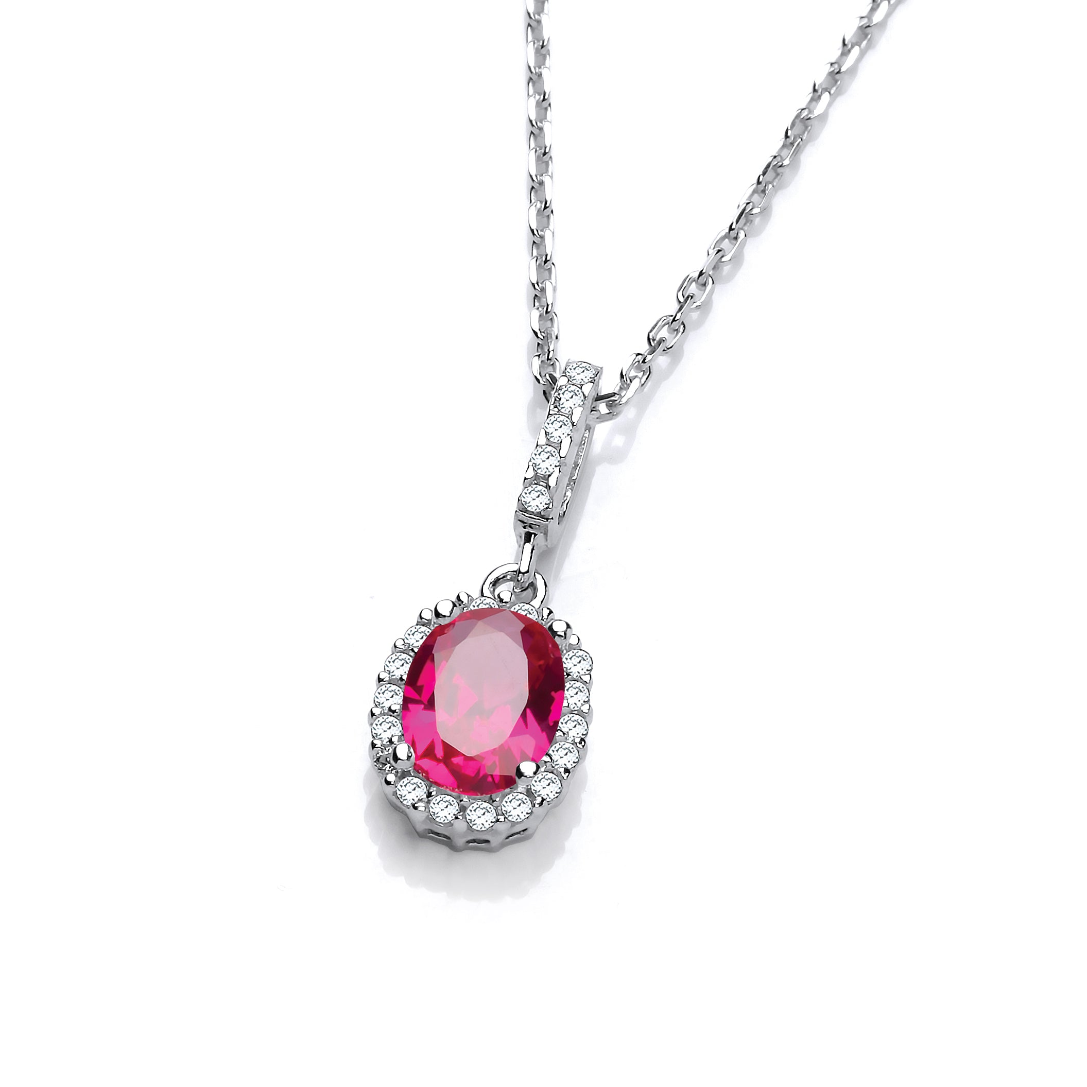 Oval Red CZ Drop Pendant with 18 Inch Chain
