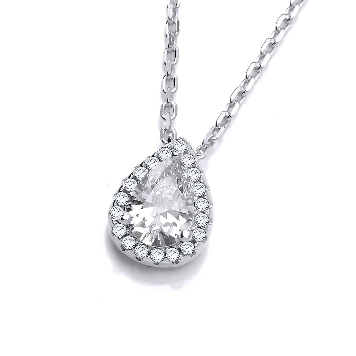 Teardrop Clear Cz Pendant with 18 Inch Chain