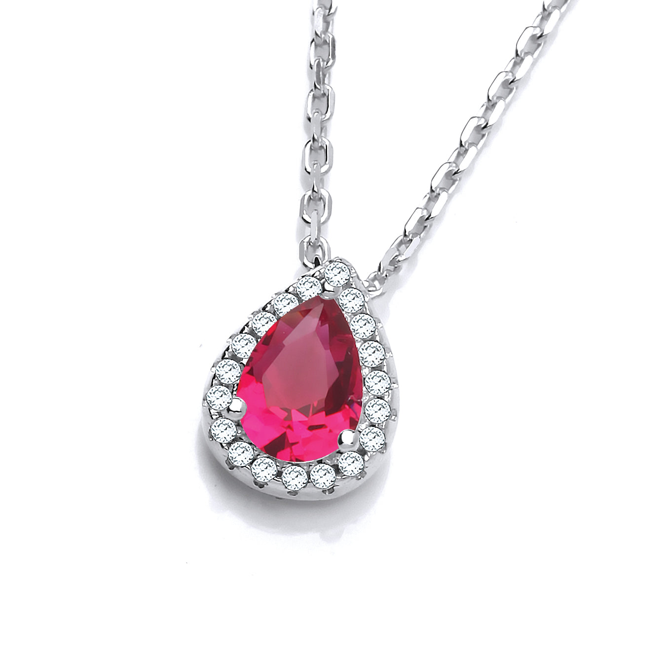 Teardrop Red Cz Pendant with 18 Inch Chain
