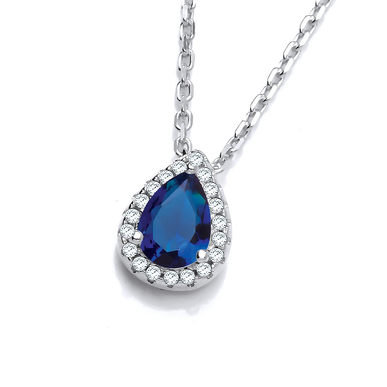 Teardrop Blue Cz Pendant with 18 Inch Chain