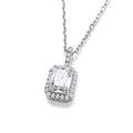 Emerald Cut CZ Halo CZ Bail Silver Pendant with Chain