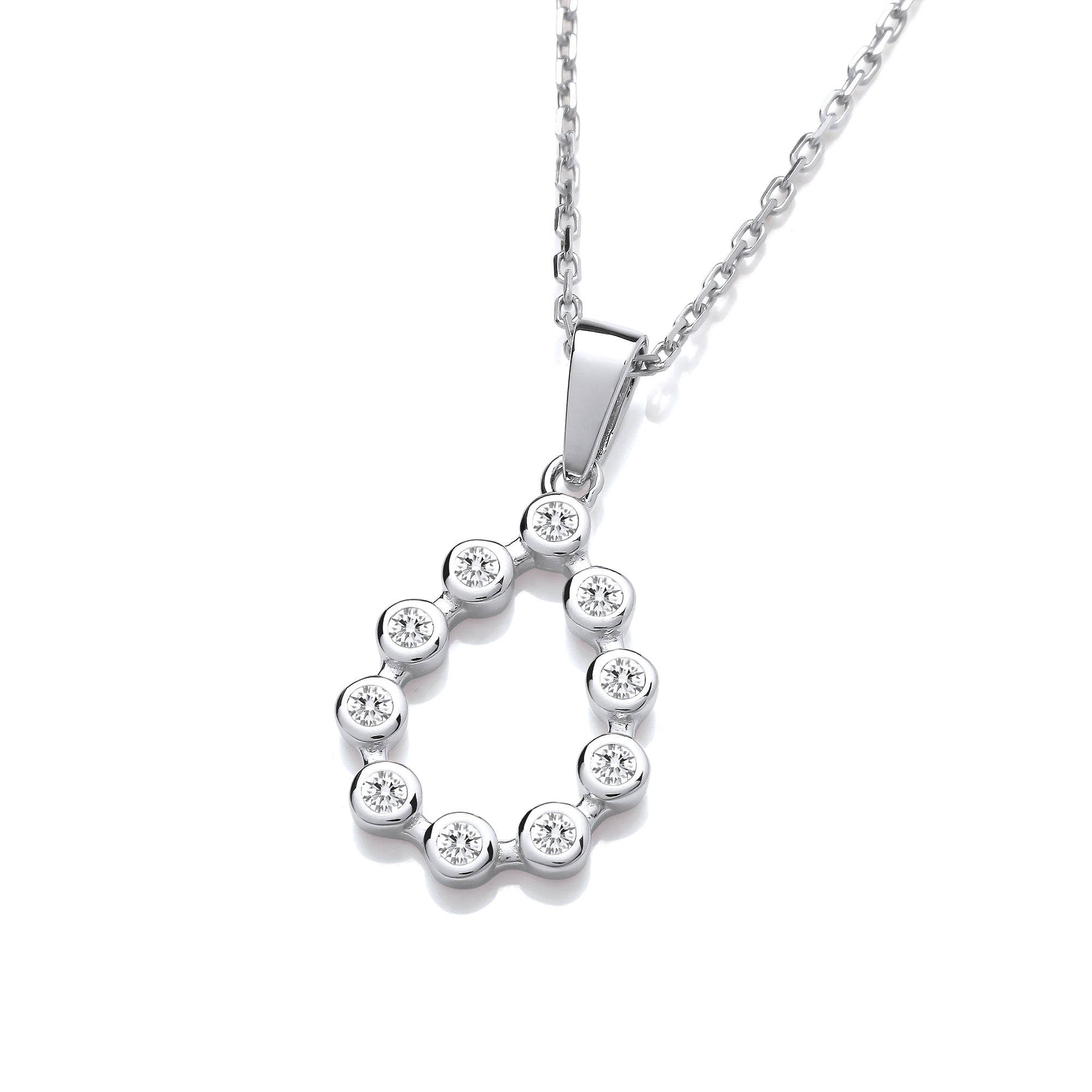 Silver Rubover Teardrop CZ Pendant with Chain