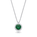 Emerald Green and Clear CZs Halo Pendant with Chain