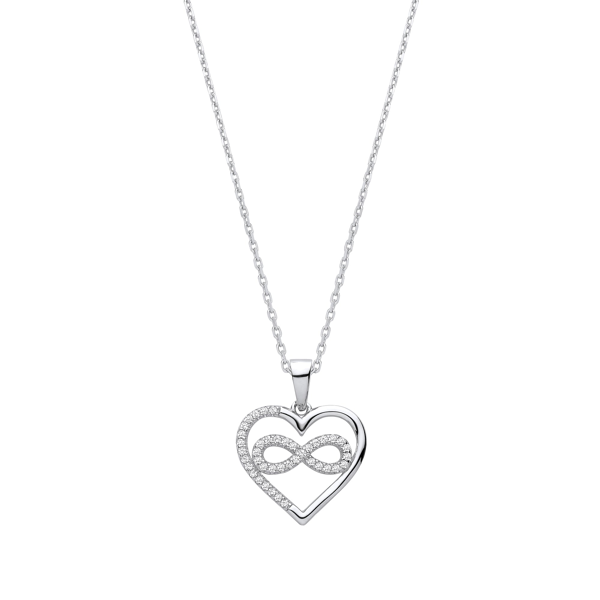 Heart with Infinity CZ Pendant on 16-18 Inch Chain