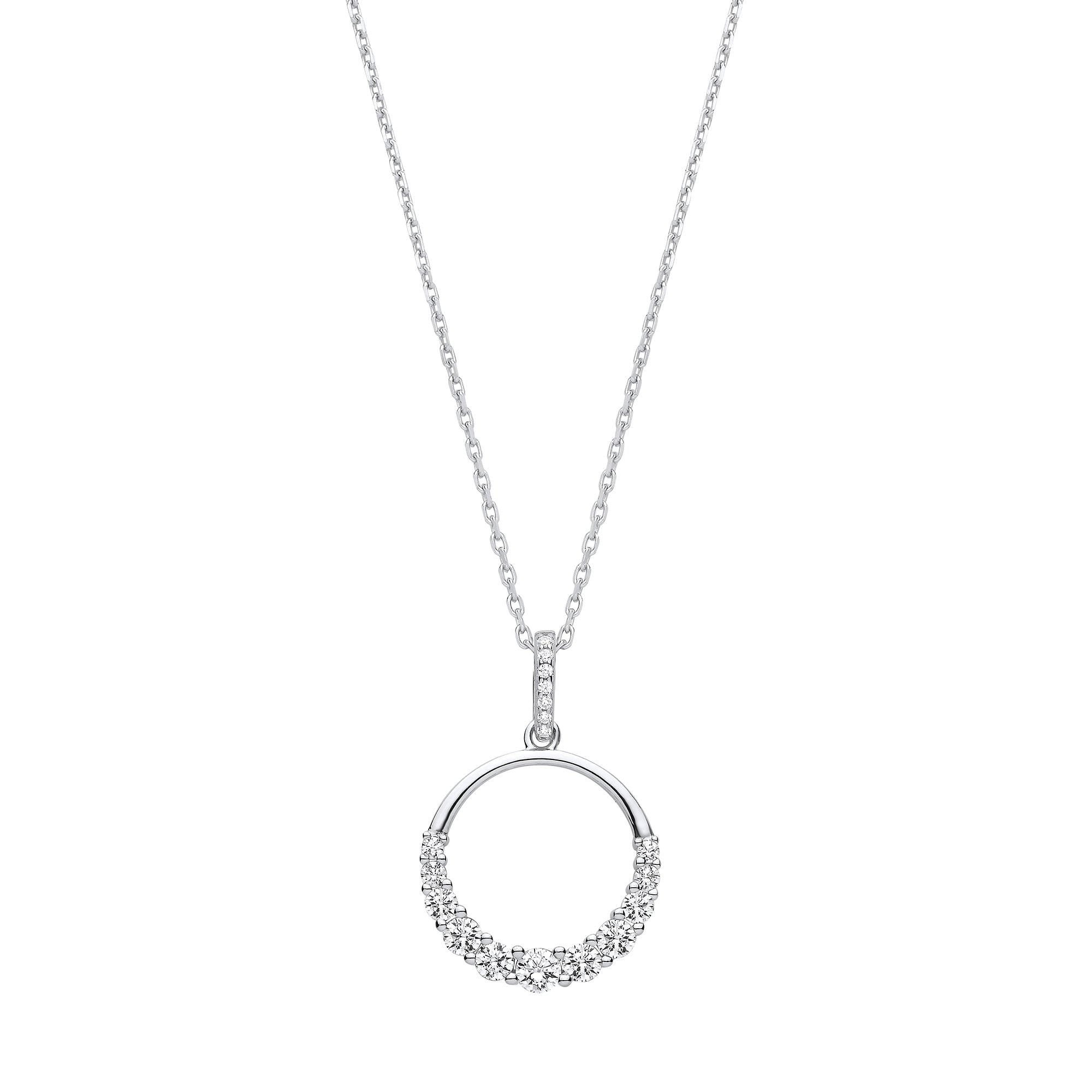 Circle of Life with Graduated CZs Silver Pendant with Chain