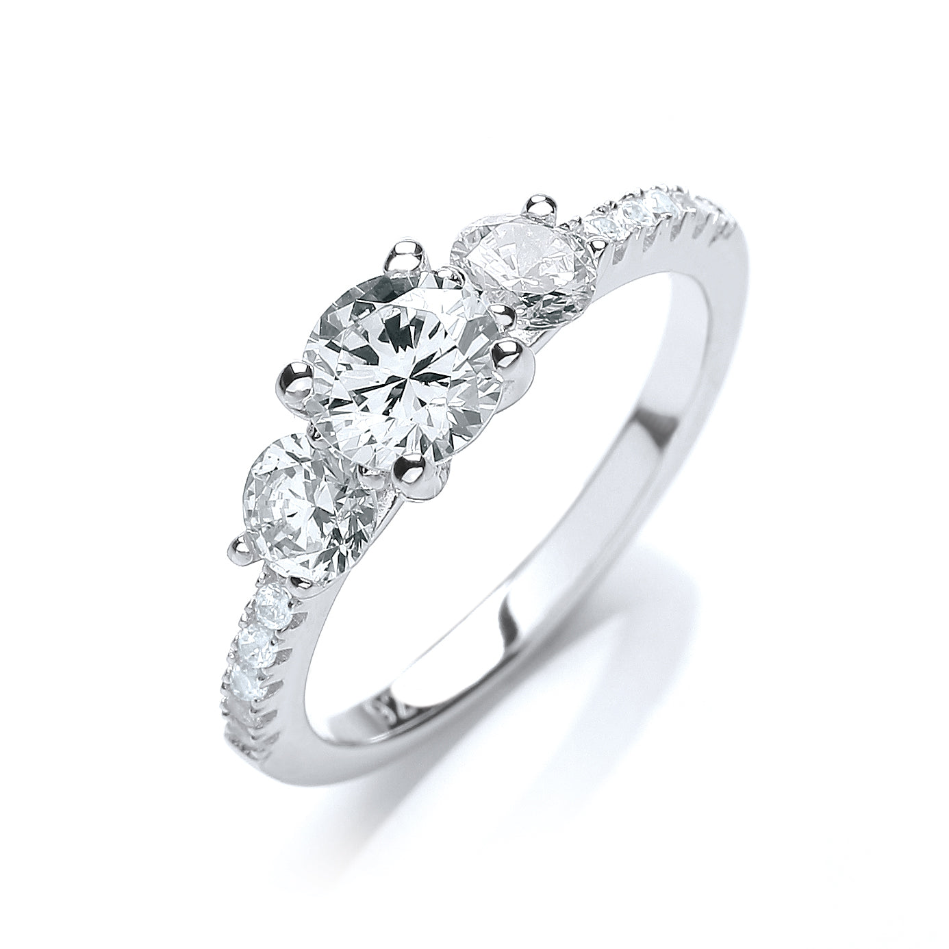 Micro Pave Trilogy Ring and Cz on Shoulder