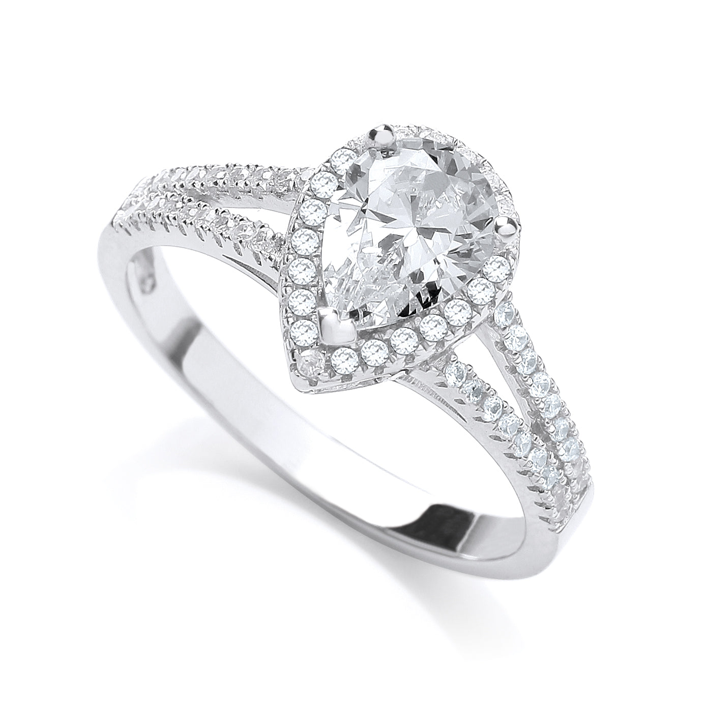 Micro Pave Pear Shape Split Shank Cz Ring