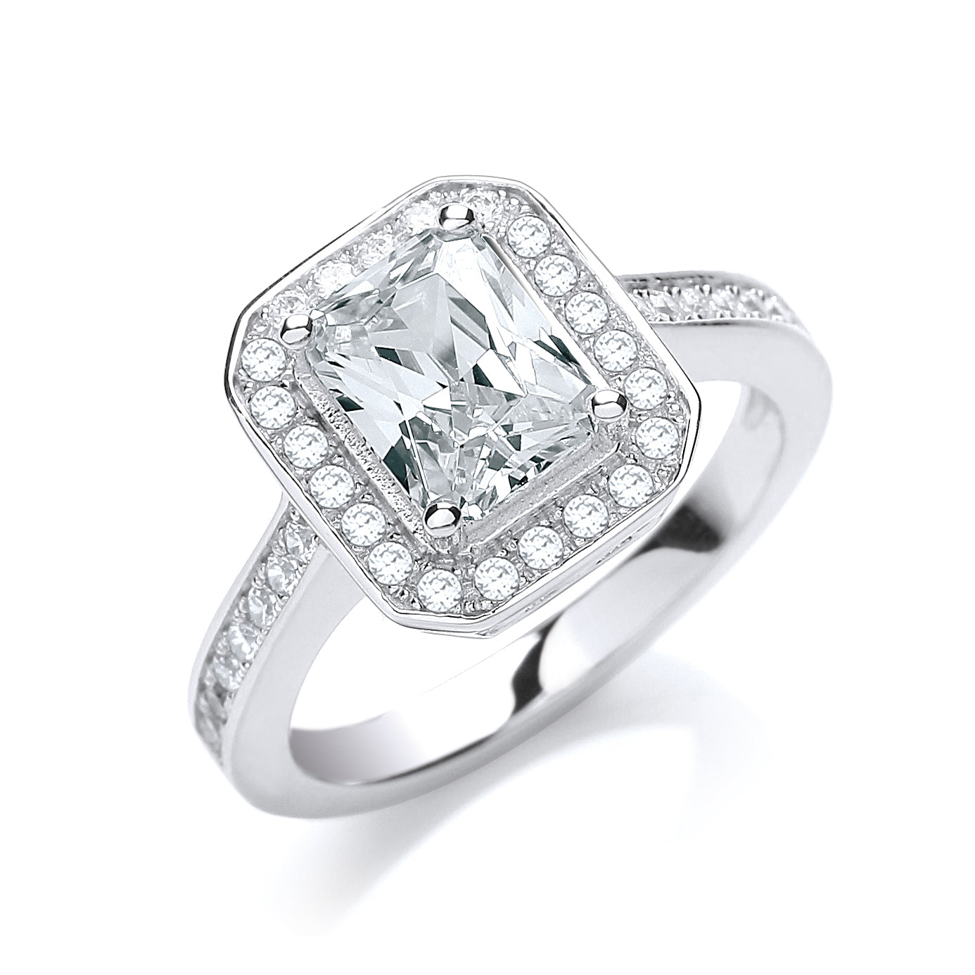 Micro Pave Emerald Shape Cz and Shoulder Ring