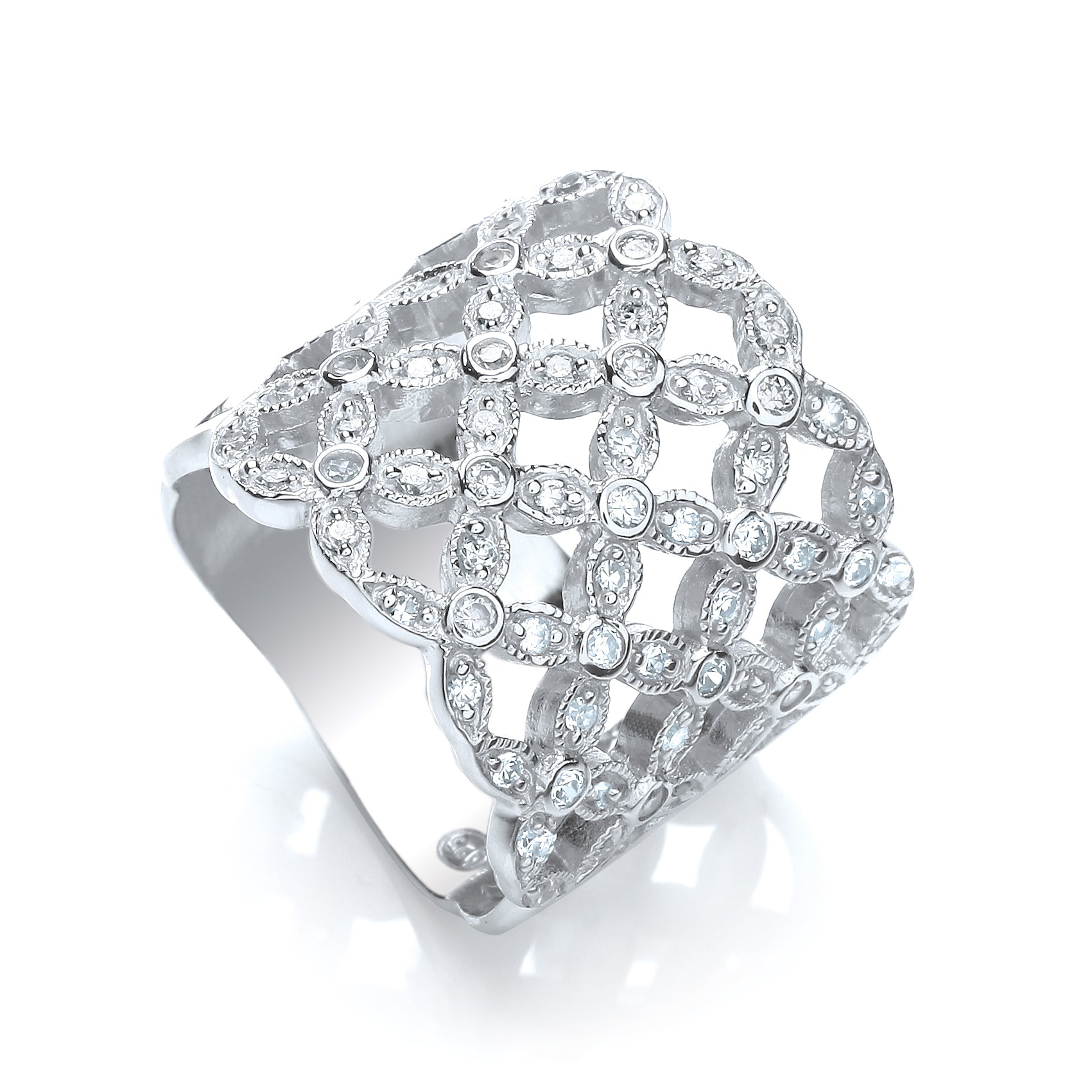 Multi Row Fancy Flower Cz Ring