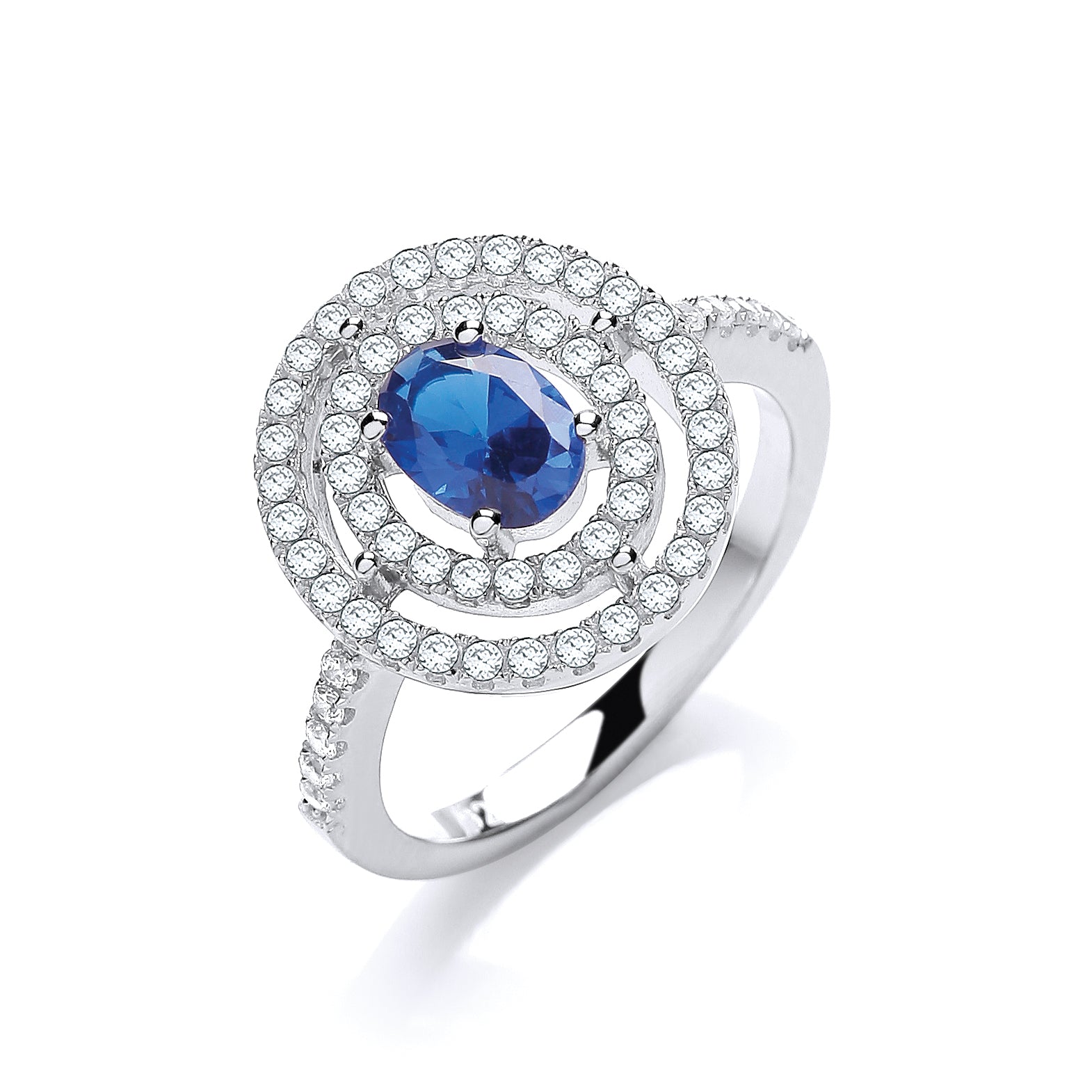 Micro Pave Sapphire Blue and Clear CZs Ring