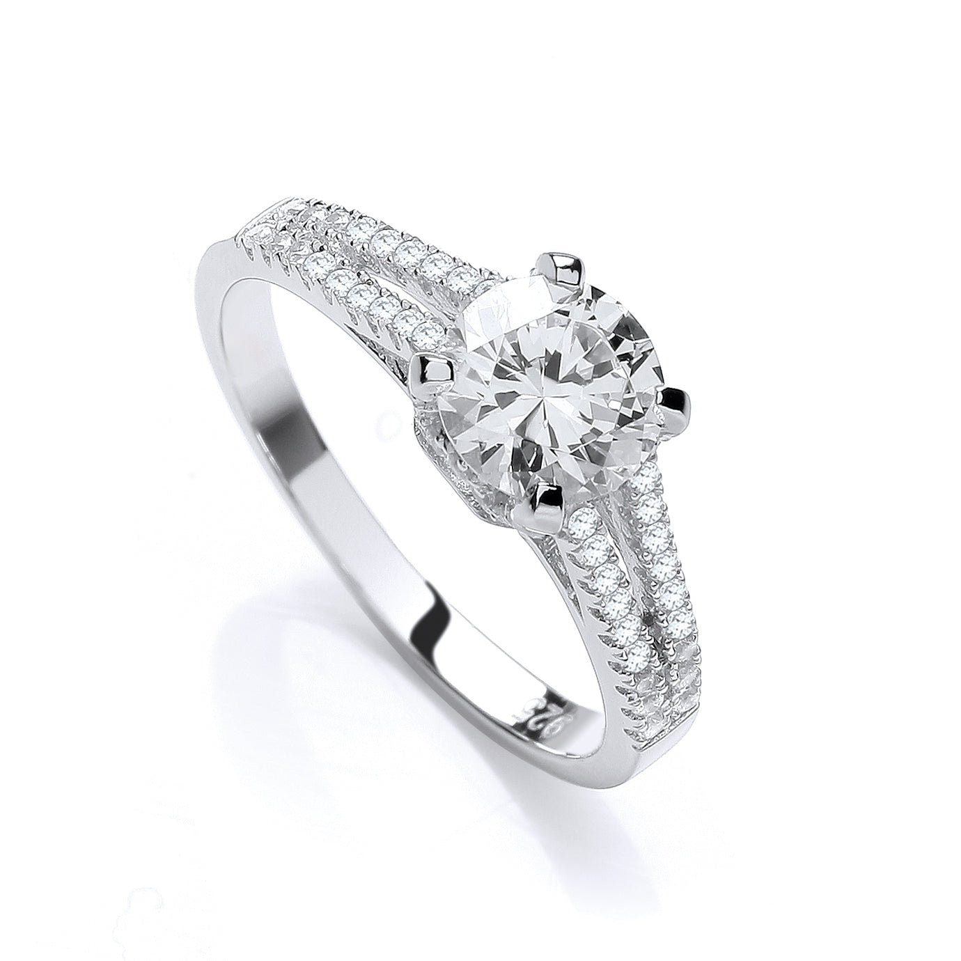 Micro Pave Split Shank Solitaire Cz Ring