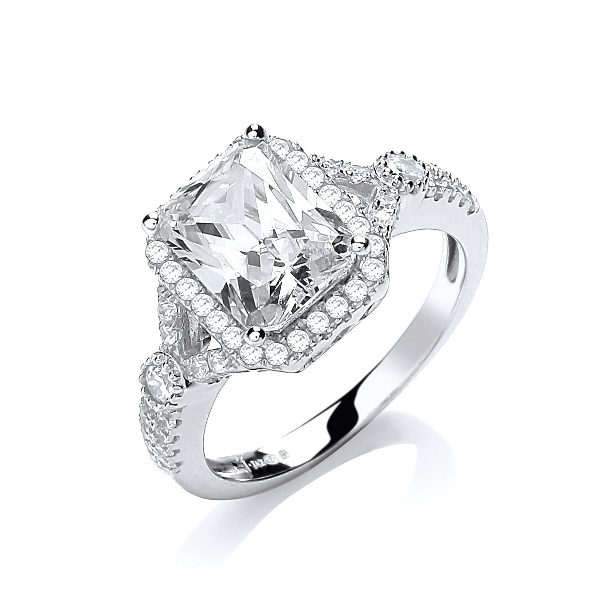 Micro Pave Emerald Cut Centre Cz Ring