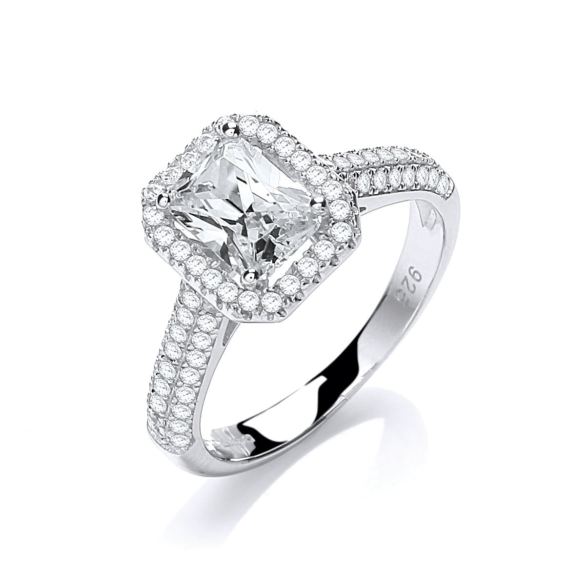 Micro Pave Emerald Cut Centre with Shoulder Czs Ring