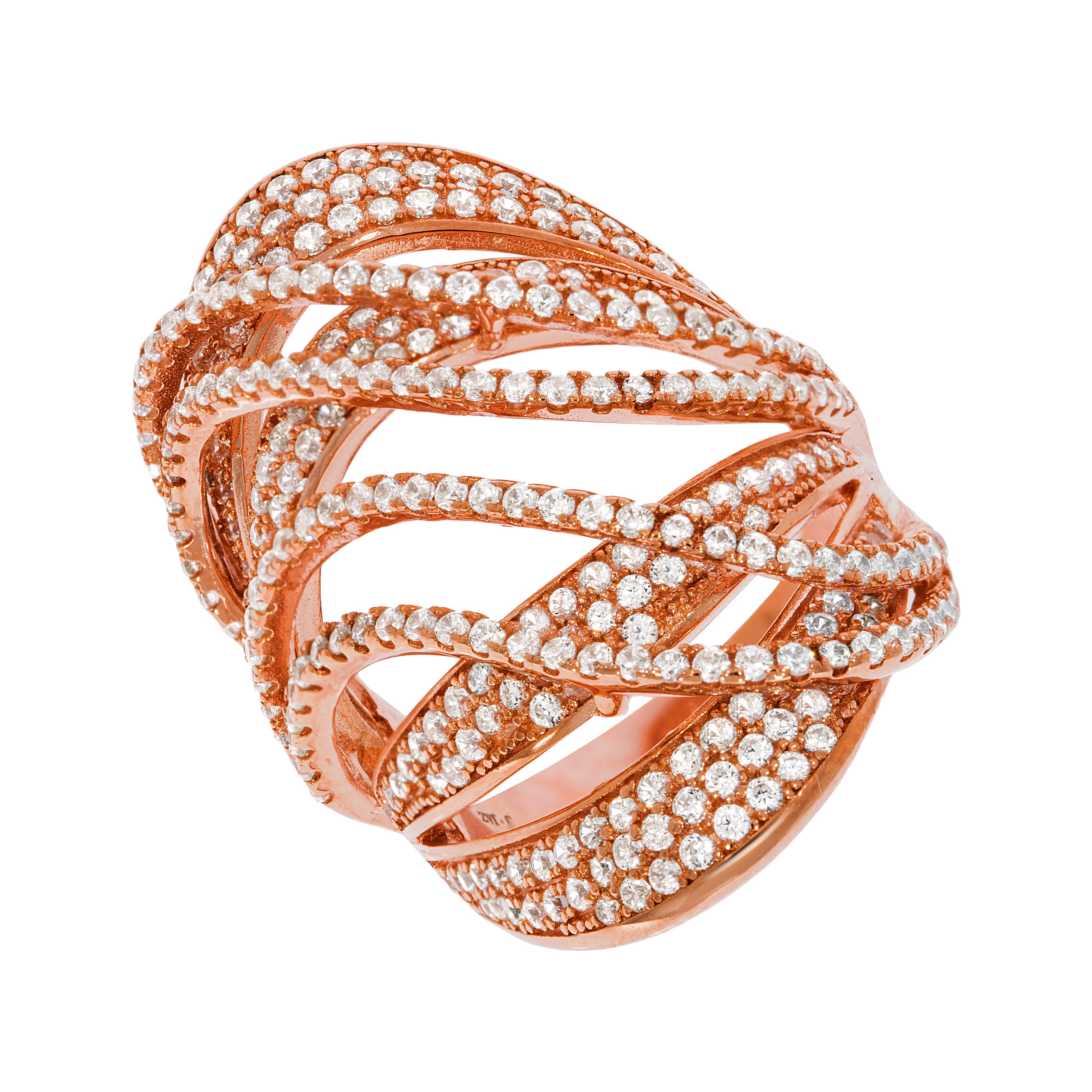Micro Pave Rose Coated Fancy Silver Cz Ring